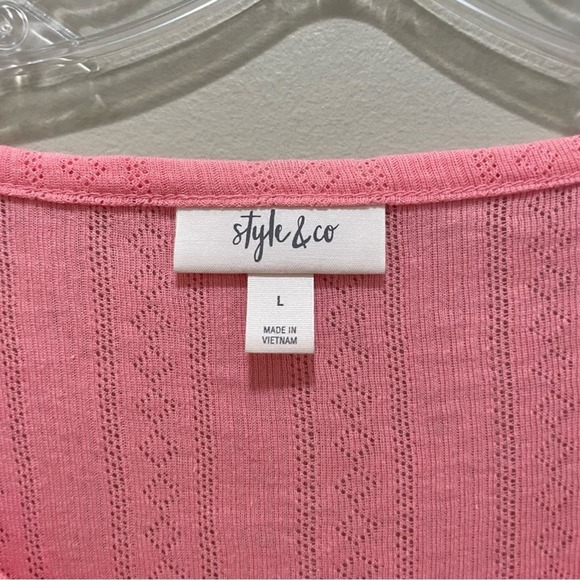 Style & Co. Pointelle Knit Henley Top Antique Peach Size Large - Picture 5 of 7